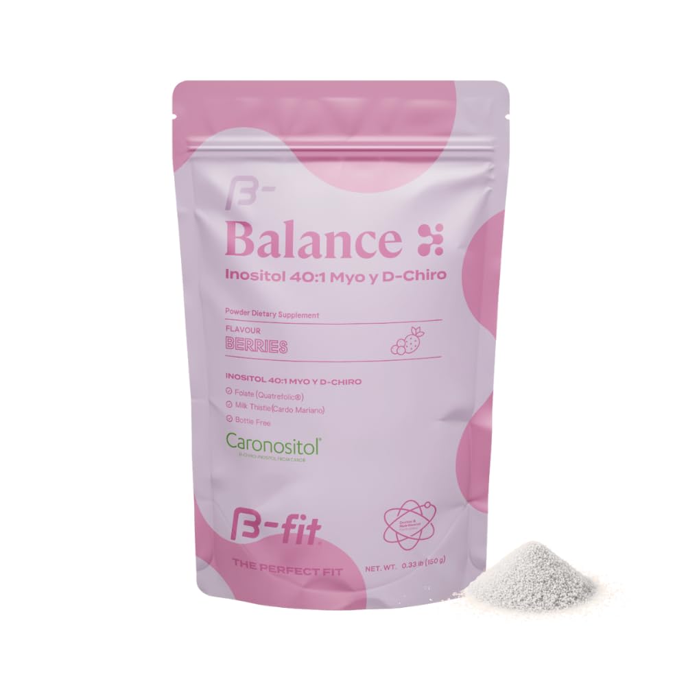 Inositol Balance 150g - Inositol 40:1 Myo & D-Chiro - Suplemento Alimentario Polvo - Sabor Berry - Ácido Fólico - No Aditivos - 100% Puro - Botella Gratis
