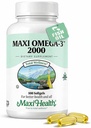 Maxi Health Omega 3 Fish Oil 2000mg – Fish Oil Omega 3 Suplementos con No Fishy Aftertaste – Triple Fuerza EPA DHA – Kosher Omega3 Suplemento para ayudar a apoyar el bienestar general (100 Softgels)