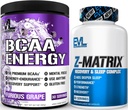 Evlution ZMatrix Magnesium and Zinc Post Workout Supplement (60 Servings) Plus Replenishing BCAAs Amino Acids Powder for Pre ' Post Workout (Grape, 30 Servings)