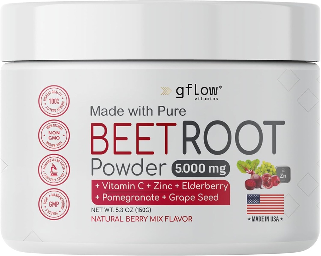 Piñón de remolacha - Nitric Oxide Boost y Heart Health - Suplemento No GMO Superfood - Natural Berry Mix Flavor, 30 Servimientos