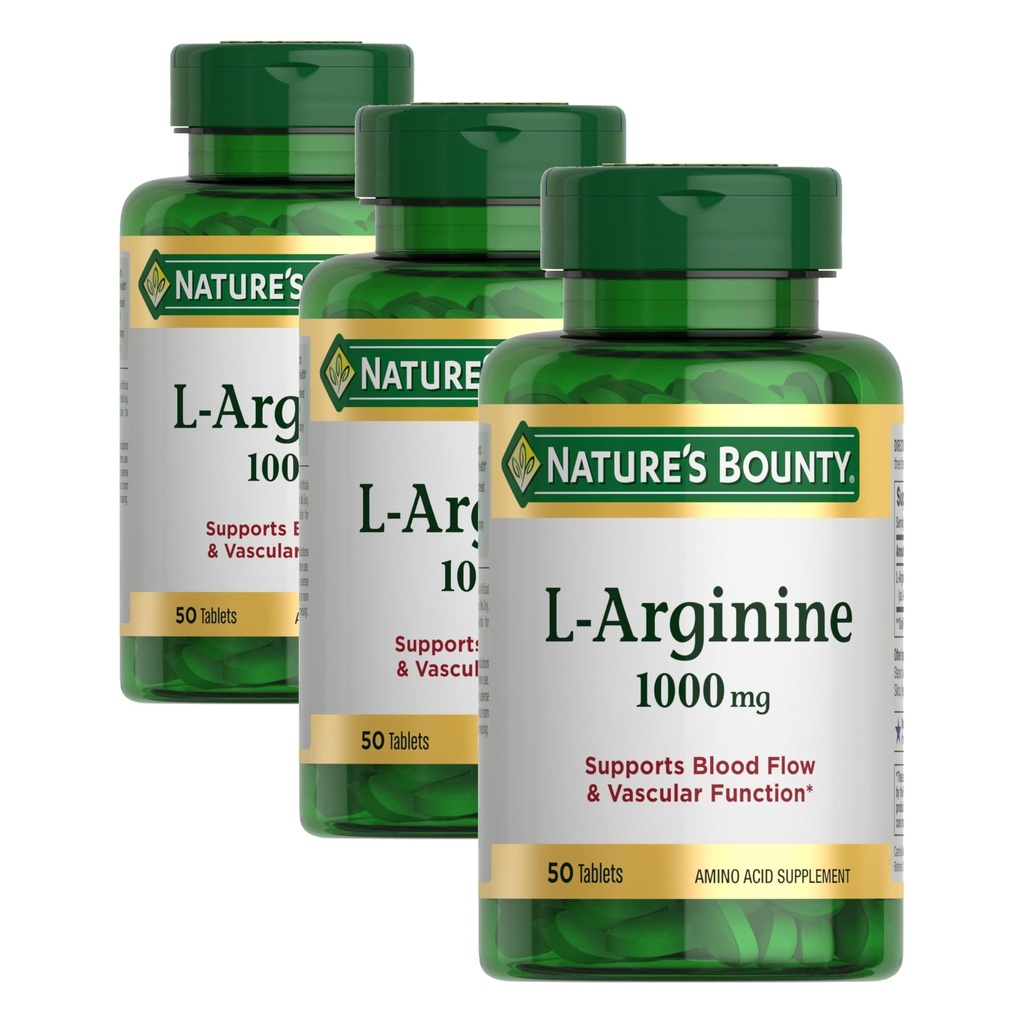 Bounty L-Arginine 1000mg de la naturaleza para apoyar el flujo sanguíneo y la función vascular - No GMO, libre de gluten, 50 Tabletas (Pack of 3)