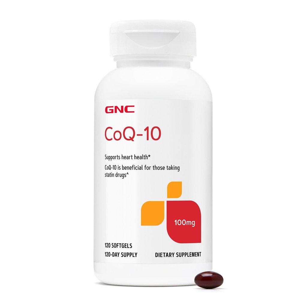 GNC CoQ-10 100mg - Salud del corazón " Apoyo a la energía celular Suplemento dietético - Antioxidante para el sistema cardiovascular saludable - Easy to Swallow Softgels - Gluten-Free - 120 Conteo (120 Serviciones)