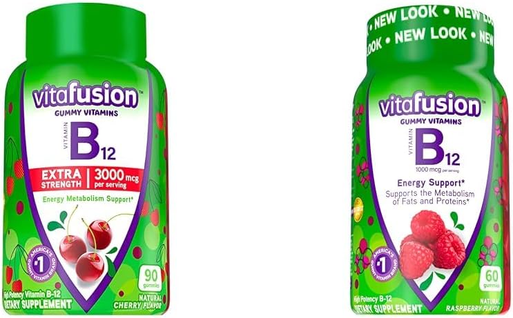 Vitafusion Vitamina B12 Gummy Vitaminas para Energía Metabolismo Apoyo, Cereza y Raspberry Flavored, América Número 1 Marca, 90 y 60 Cuenta