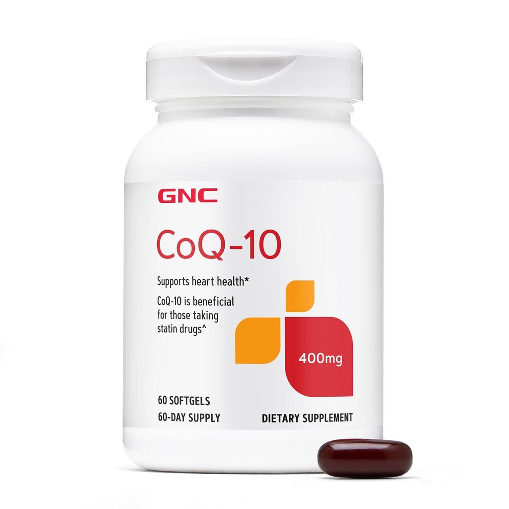 GNC CoQ-10 400mg - Salud cardiaca " Apoyo a la energía celular Suplemento dietético - Antioxidante para el sistema cardiovascular saludable - Softgels fáciles de absorber - Sin gluten - 60 Conteo (60 Serviciones)