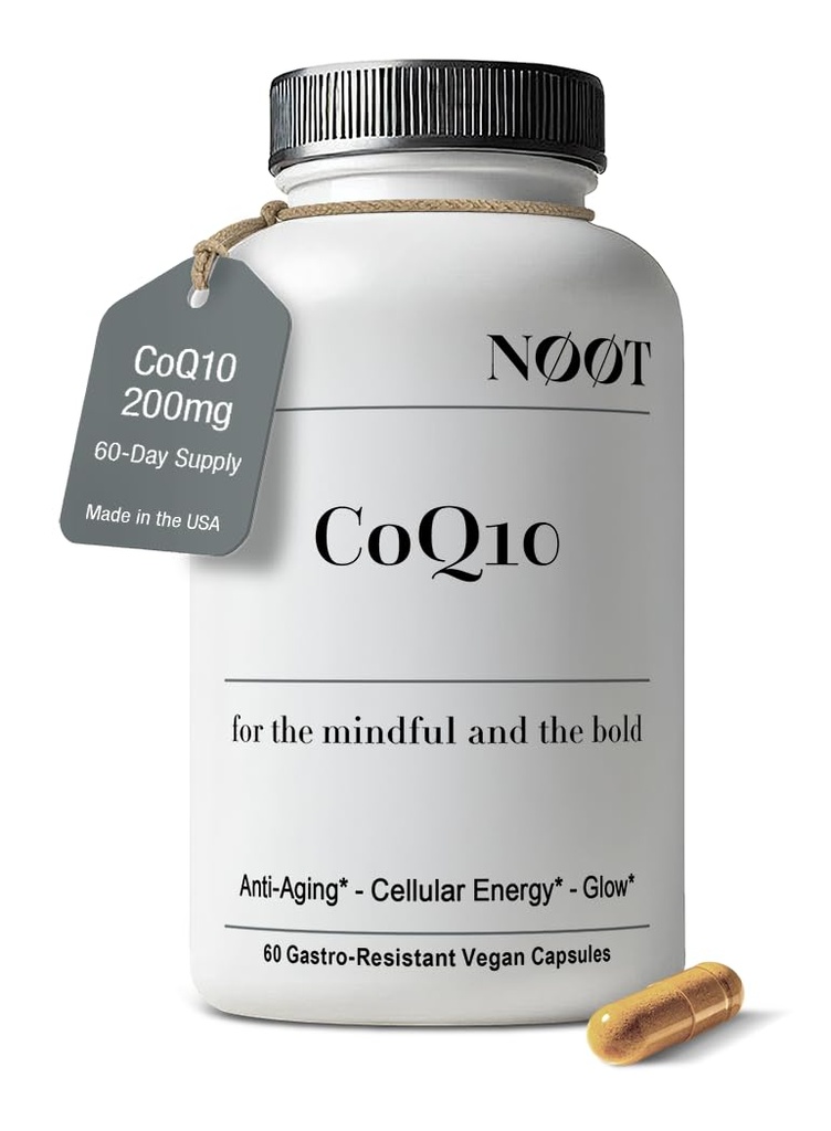 NOOT CoQ10 200mg - Alta Absorción-Coenzima-Q10, Antioxidante para el corazón y la salud cognitiva y apoyo inmunológico, producción energética, Ubiquinone, Vegan, Coq 10 Suplemento, Nootropic, 60 cápsulas