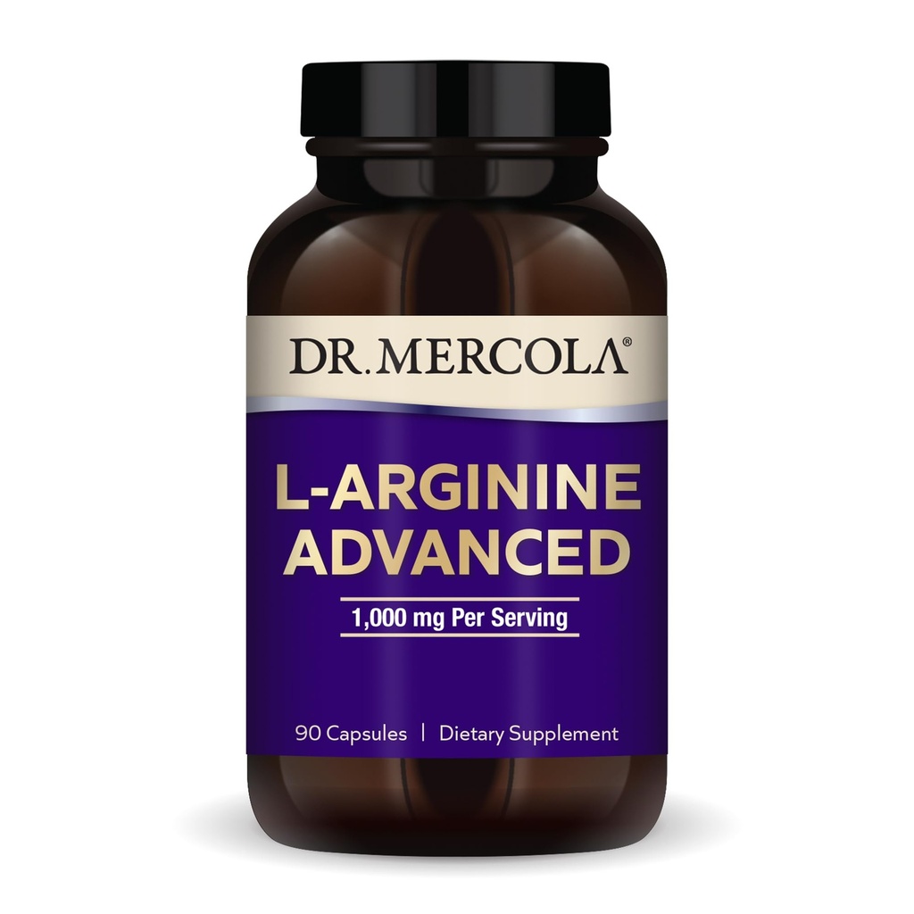 Dr. Mercola L-Arginine Advanced, 30 Servings (90 Capsules), 1,000 mg Por Serving, Suplemento dietético, Apoyo a la Producción de Energía, Non-GMO