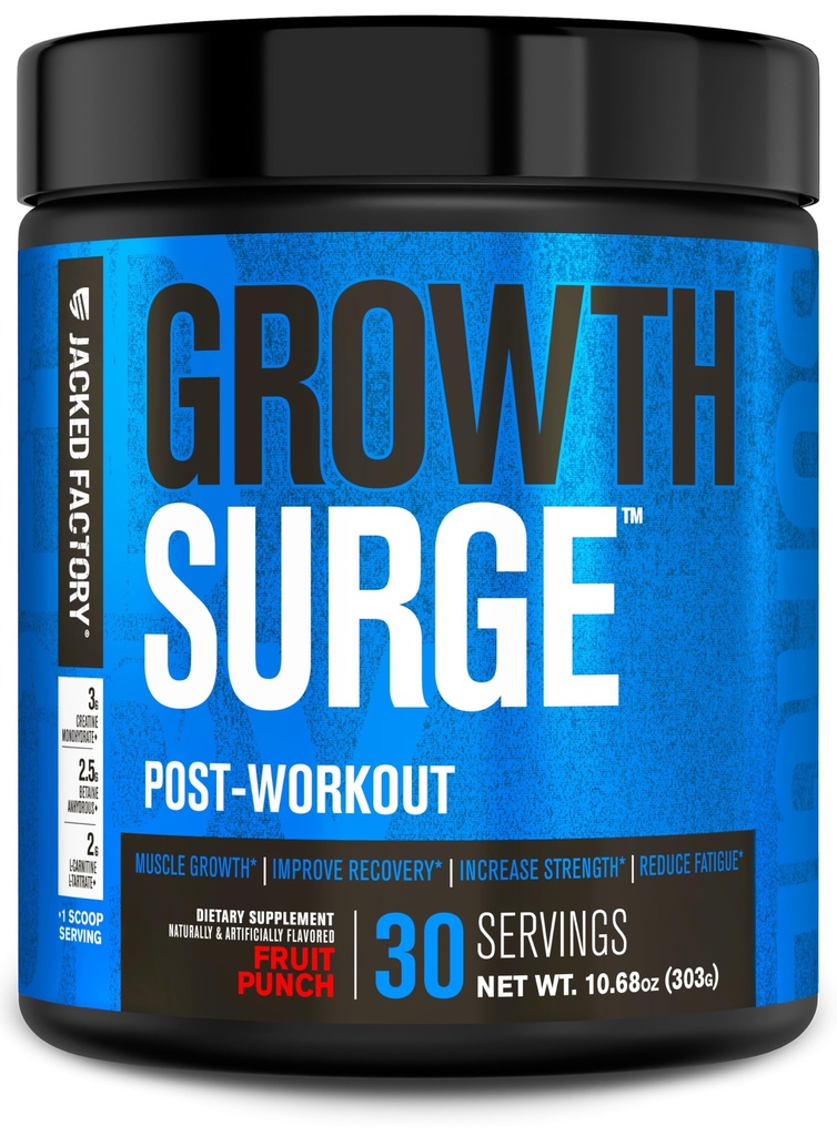 Crecimiento de la fábrica Jacked Surge Creatine Post Workout w/L-Carnitine - Daily Muscle Builder &amp; Recovery Supplement with Creatine Monohydrate, Betaine, L-Carnitine L-Tartrate - 30 Servings, Fruit Punch