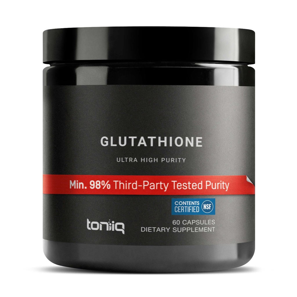 Toniiq Ultra High Strength Glutathione Capsules - 1000mg Concentrated Formula - 98%+ Altamente Purificado y Biodisponible - Fermentación no GMO - 60 cápsulas