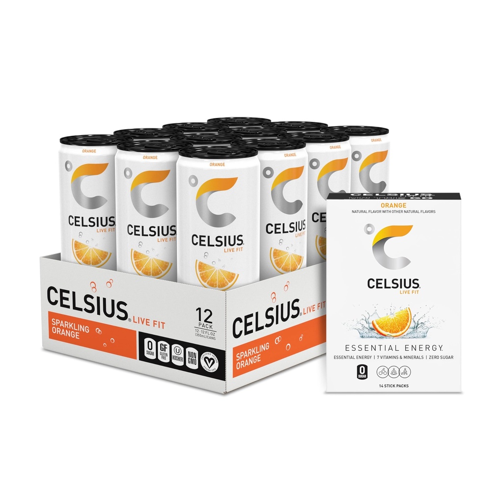 CELSIUS® Zero Sugar Energy Drink &amp; Powder Stick Bundle, Orange