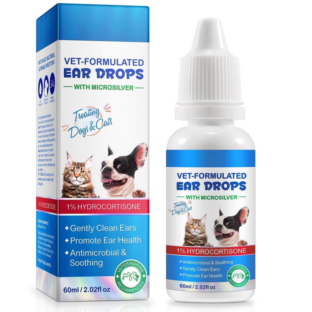 Tratamiento de la infección del oído gotas para perros y gatos, con 1% Hidrocortisona Soothing Infección del perro, Itchy Ear Alivio-Treats Ear Infecciones para perros &amp; gatos - 2 fl oz