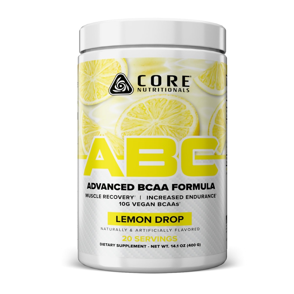 Nutriciones básicas ABC Avanzadas BCAA Suplemento TENIDO Aminoácidos Recuperación Blend Silencioso con Glutamina, Beta Alanine, Citrulline Malate TEN 20 Servings (Límon Drop)