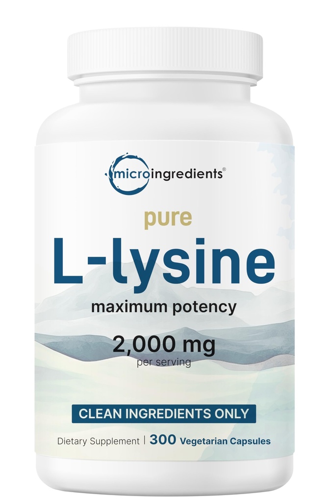 Pure L-Lysine 2,000mg, 300 Veggie Capsules peru Maximum Potency, Easily Absorbed, Free Form ¦ Essential Amino Amino Acid for Collagen, Lip, & Immune Support ← Clean Ingredients Without Fillers