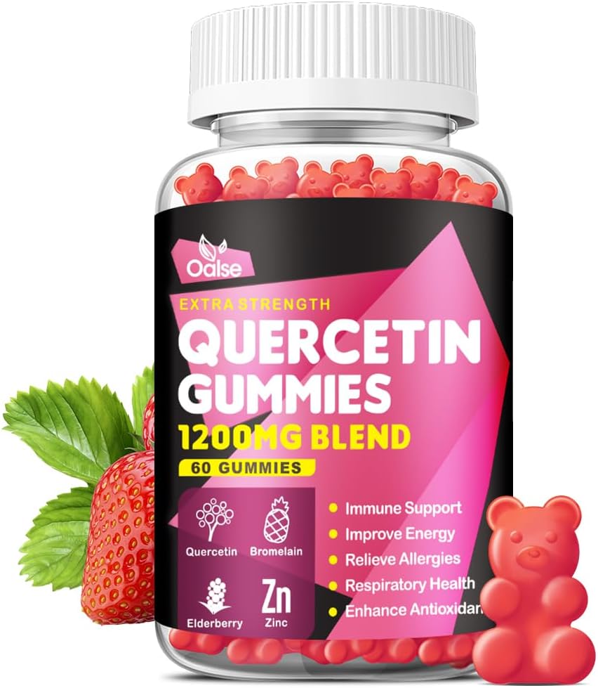 Quercetina Gummies 1200mg - Quercetina con Vitamina C y Zinc, Bromelaina, Elderberry, Vitamina D3 - Quercetina Suplementos para Niños y Adultos Immunity &amp; Allergy Support