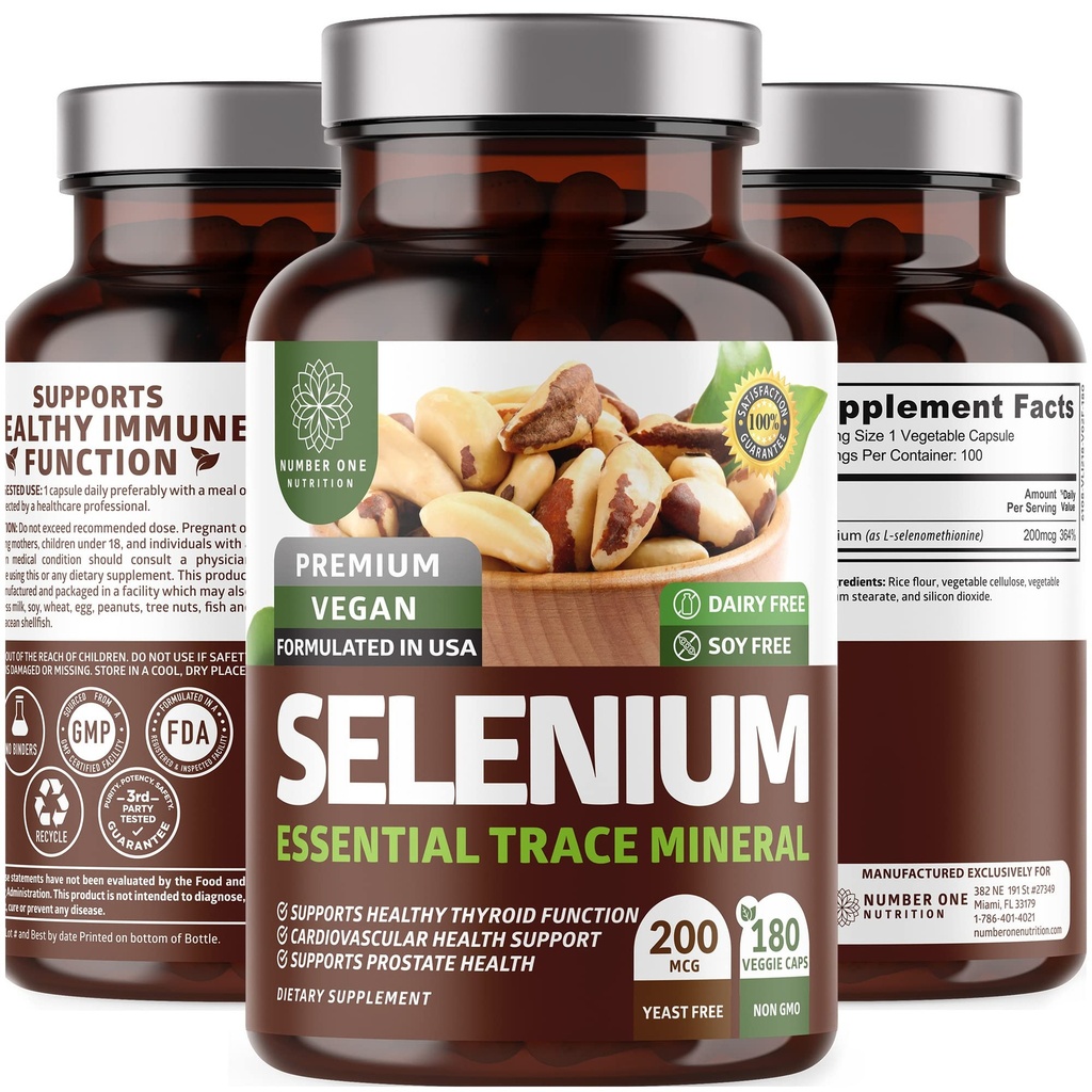 N1N Premium Selenium puro [200MCG, Max Absorption] Esencial Trace Mineral para soportar la función de inmunidad y próstata, 180 Veg Caps