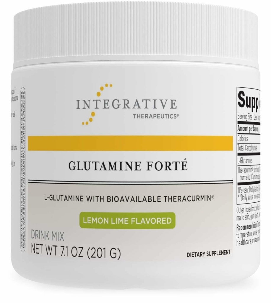 Terapéutica Integrativa Glutamine Forté - Suplemento diario de salud* - Gut Support Drink Mix* - Vegan, sin gluten &amp; sin lácteos - Lemon Lime Flavored - 7.1 oz (30 Servimientos)
