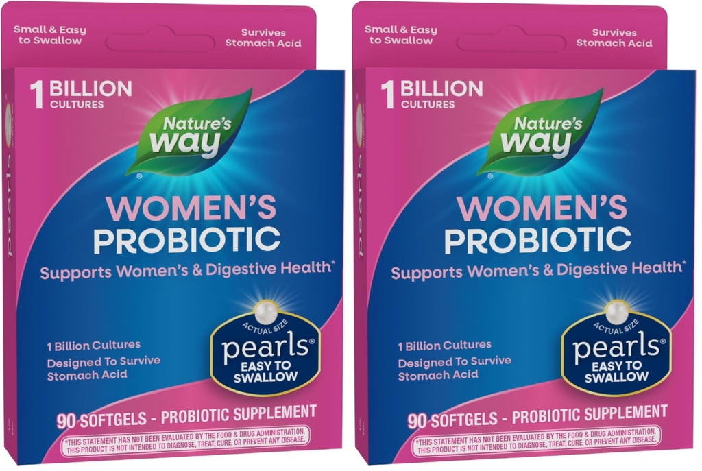 Manera de la naturaleza Perlas probióticas de las mujeres, apoya la salud femenina y digestiva*, protege contra el estreñimiento ocasional*, 1 billón de culturas vivas, 90 Softgels, (Pack of 2)