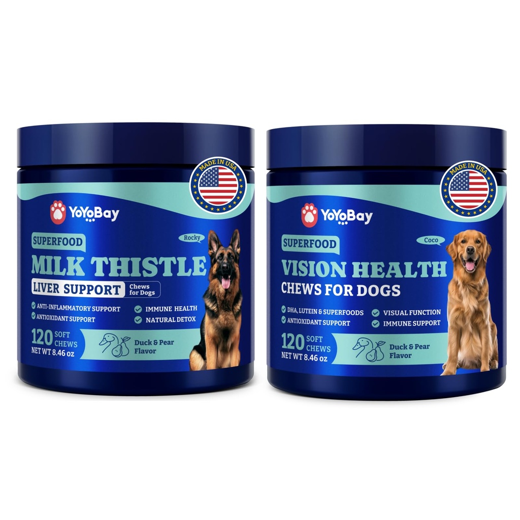 Perro Ojo y Hígado Wellness Bundle – Visión Soporta Ajillas con Antioxidantes y Omega-3s Plus Lácteos de Detox con NAC y Curcumin – Apoyo Natural de Salud diario para perros de todas las razas