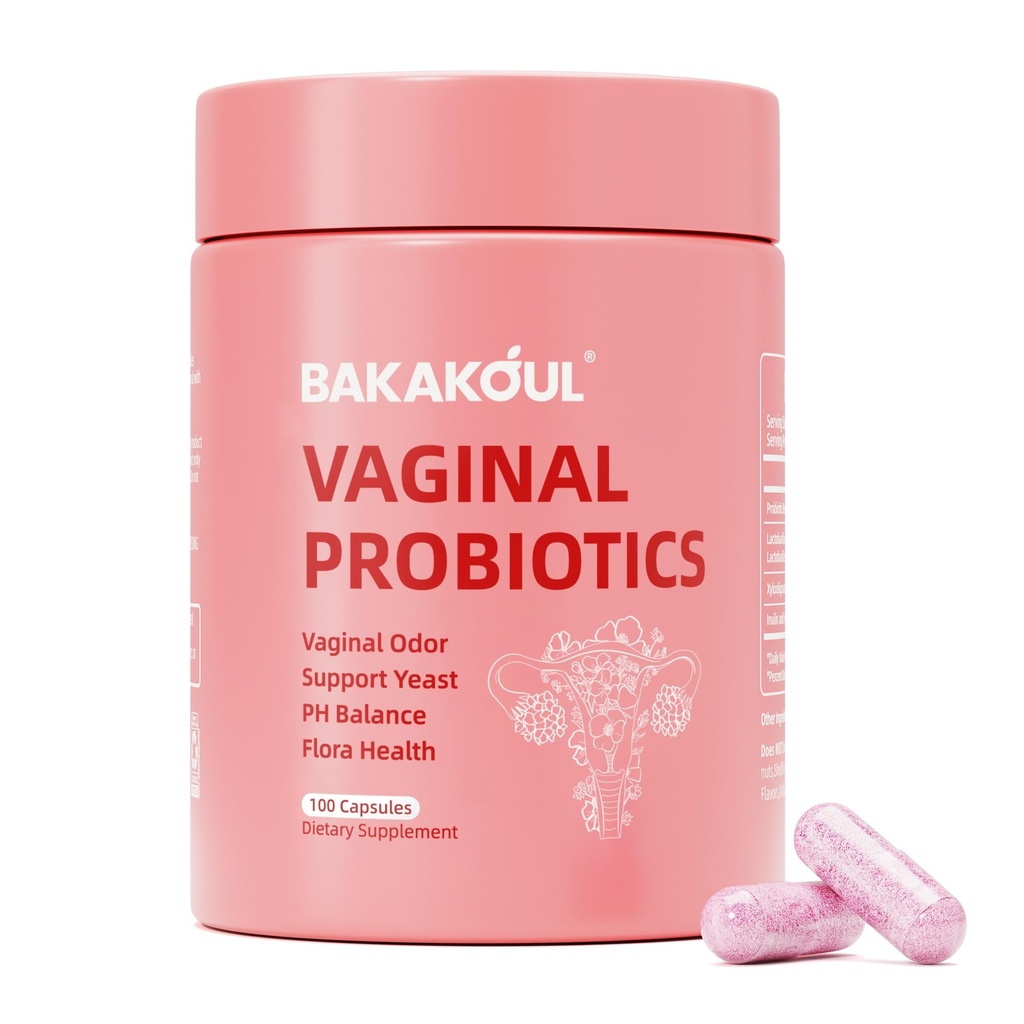BAKAKOUL Vaginal Probiótico con Prebióticos " Lactobacillus Probiotic Blend pH Balance for Women,Vaginal Health Supplement,Reduce Vaginal Odor " Vaginal Flora,100 Cuenta (Pack of 1)