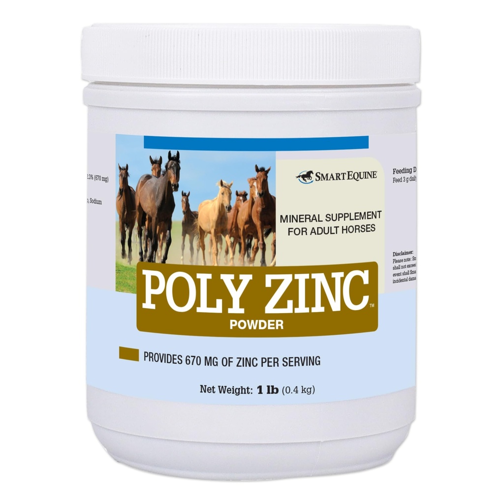 SmartEquine Poly Zinc Powder ← Zinc Suplemento para Caballos tóxicos Hoof Care Vitaminas y Minerales ← Soporta Bone and Hoof Wellness ← Equine Skin Coat Suplemento latitud 1 lb