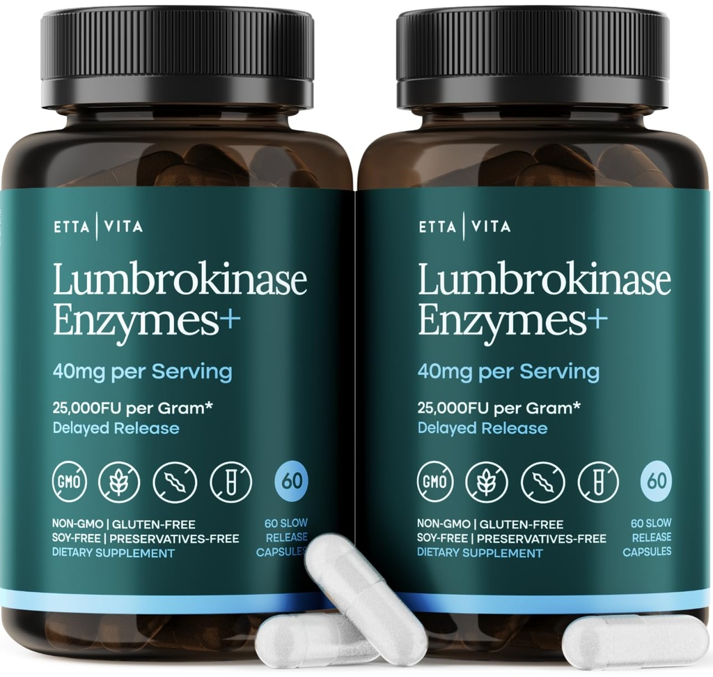 Suplemento de Lumbrokinase Potent (120 Serviciones) 40mg/Serving (Max Activity - 800,000 Units) - Lumbrokinase Enzymes Capsules for Energy Support, Digestion, Cognition & Gut Health - Similar a Nattokinase