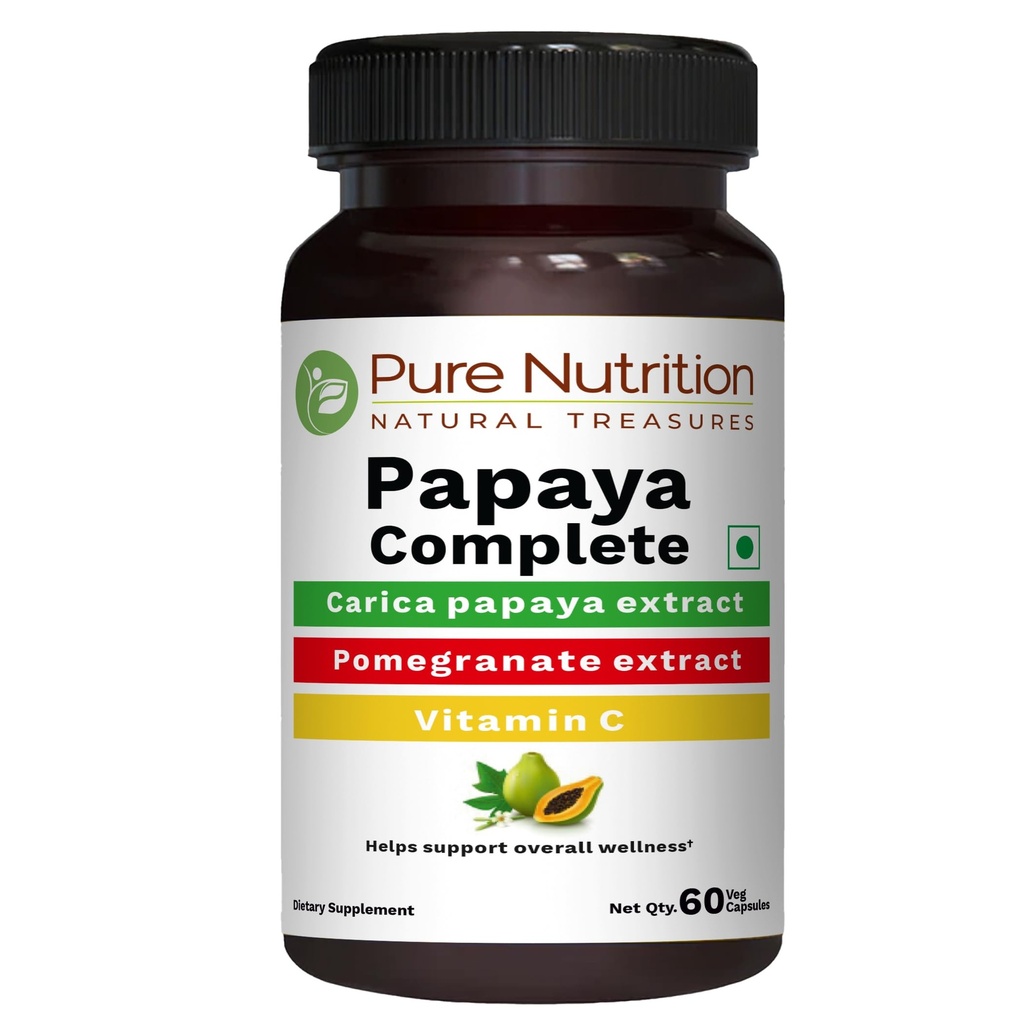 Nutrición pura Papaya Completa - 60 cápsulas de verduras (Apoyos Inmunidad de plaquetas " Digestión) Cada cápsula contiene 500 mg Carica Papaya extracto de fruta y hoja. Non-GMO TEN-Gluten-Free
