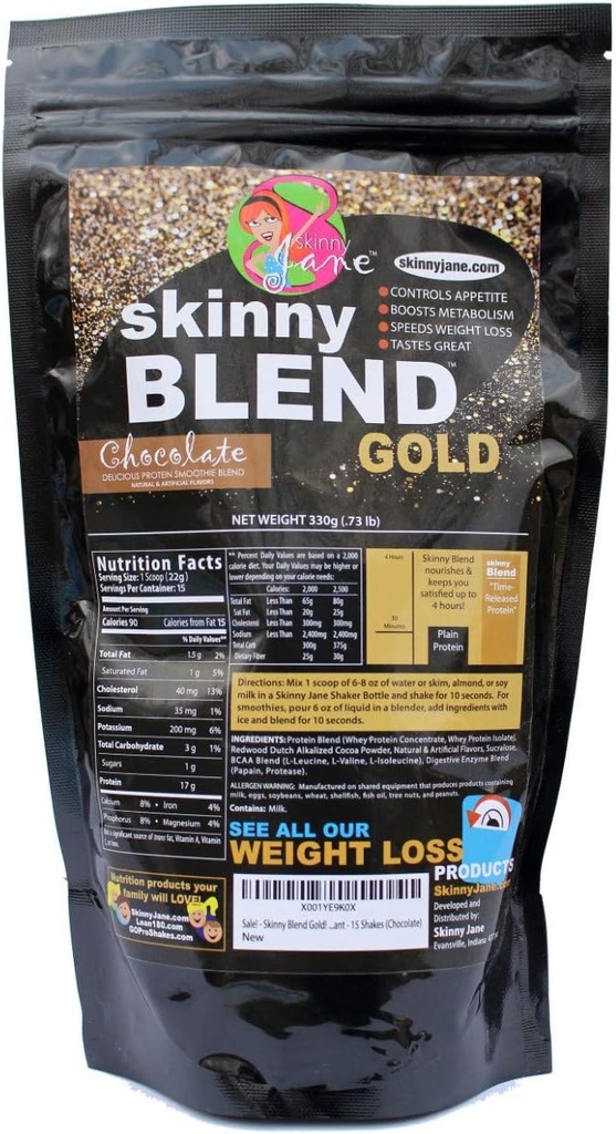 Skinny Blend Gold – Chocolate Protein Shake for Women – Low Sugar, Low Carb – Apoya el metabolismo y la energía – 15 Servimientos