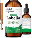 Wild &amp; Organic Lobelia Tincture - Herbal Lung Cleanse and Detox - Liquid Lobelia Extract Supplement - Vegan, Sugar &amp; Alcohol-Free Herb Drops - 2 fl oz