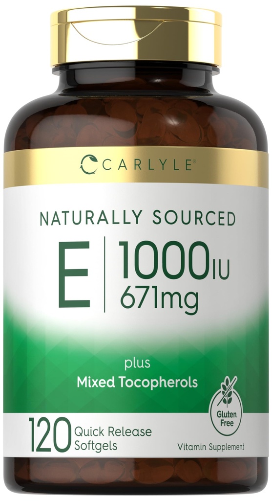 Carlyle Vitamin E with Mixed Tocopherols TEN 1000 IU TEN 120 Softgels TEN Naturally Sourced Supplement TEN Non-GMO and Gluten Free Formula