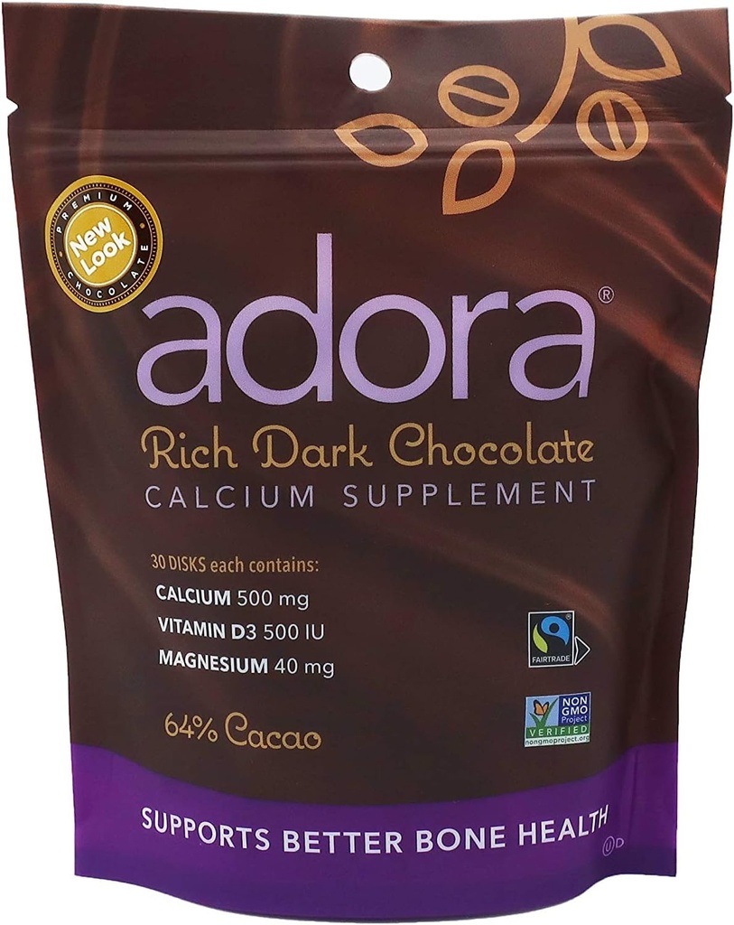 Adora - Suplemento de calcio Chocolate oscuro, 30 ct (Pack de 6)