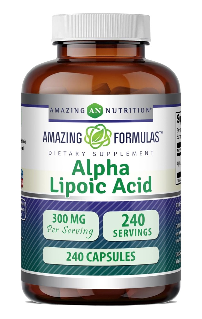 Fórmulas asombrosas Ácido Lipoico alfa 300 mg Capsules Suplemento No-GMO Silencioso Gluten Libre Silencio Made in USA (240 Conde)