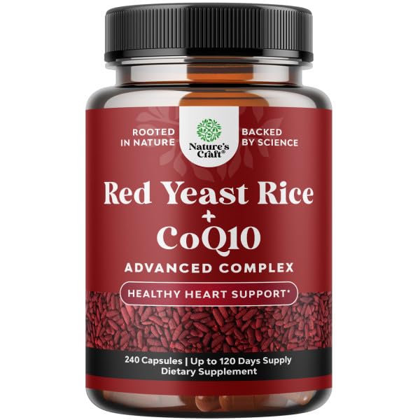 Rice de levadura roja con suplemento CoQ10 - Avanzado Corazón saludable &amp; Niveles de colesterol saludables Fórmula para hombres &amp; mujeres - Cápsula de fuerza extra con arroz de levadura roja 1200 mg Cápsulas con CoQ10-240 Conde