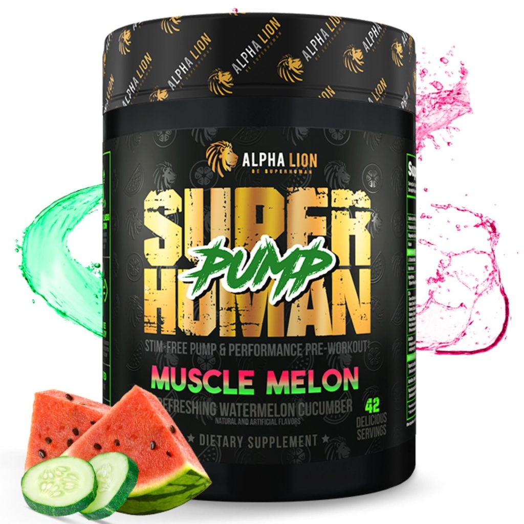ALPHA LION Superhuman Pump Pre Workout Powder, Caffeine Free &amp; Stim Free Preworkout Suplemento, Nitric Oxide Booster, Muscle Gainer, Energy & Focus (42 Servings, Muscle Melon Flavor)