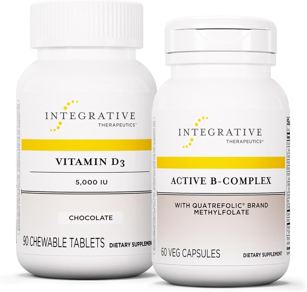 Terapéutica Integrativa Bundle con Active B-Complex, 60 Capsules & Vitamin D3 125 mcg, 90 Chewables - Active B-Complex to Support Energy Metabolism* - Vitamina D3 para apoyar la salud ósea*