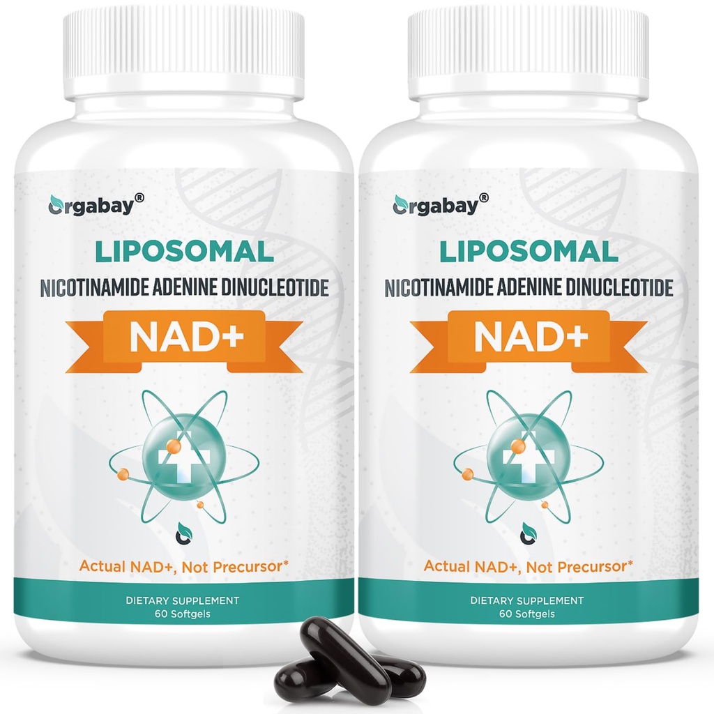 Orgabay Liposomal NAD+ Suplemento 500 mg, Alta Absorción, Boost NAD+ con TMG 250 mg, Actual NAD Plus Más Eficiente que Nicotinamide Riboside, Apoyo Energía Celular, Envejecimiento Saludable 120 Softgels