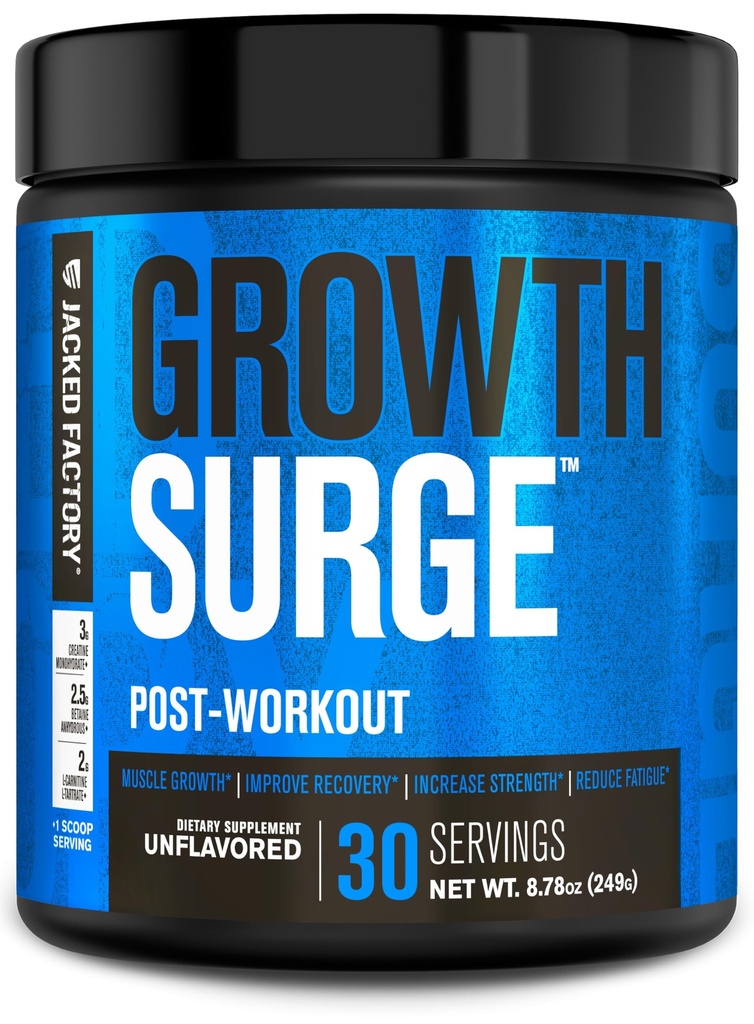 Jacked Factory Growth Surge Creatine Post Workout Powder w/L-Carnitine, Daily Muscle Builder & Recovery Supplement with Creatine Monohydrate, Betaine, L-Carnitine L-Tartrate - 30 Servings, Unflavored