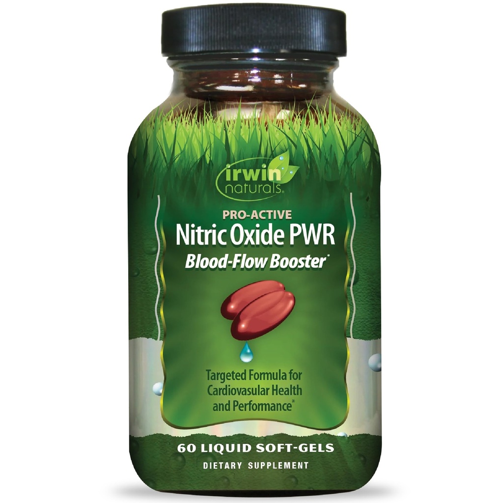 Irwin Naturals Pro-Active Nitric Oxide PWR - 60 Líquido Soft-Gels - Sangre-Flow Booster con L-Citrulline, Beet Root & Red Spinach