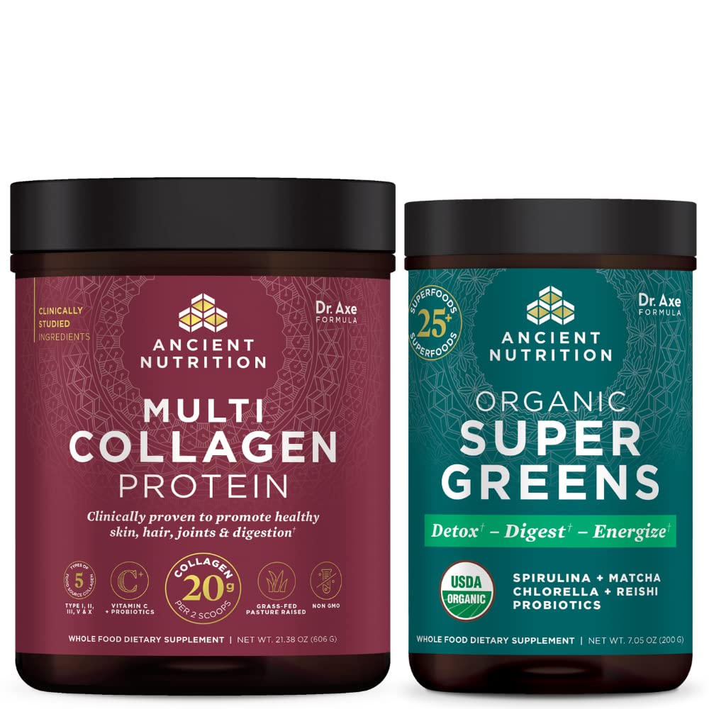 Antigua Nutrición Multi Collagen Proteína Polvo, Desarrollado, 60 Serviciones + Polvo Superverde, Verdes Sabor, 25 Servimientos