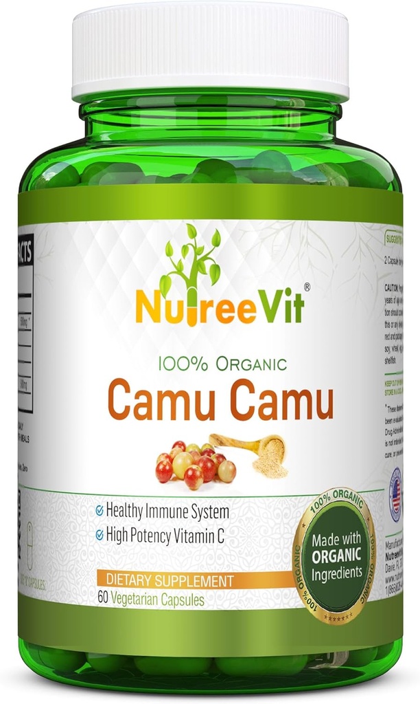 NurteeVit 100% Camu Camu orgánico Capsules 500mg - Vitamina C,Pagado con Vitaminas y Minerales (90 Cuenta)
