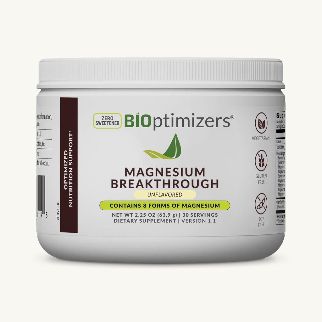 BIOptimizers Magnesium Breakthrough Drink - 8 Forms of Magnesium, Electrolytes, Sleep Health, Stress, Muscle Recovery, Heart Support ← Glycinate, Citrate, Malate