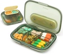 Toplive 6 Compartimientos Caja pequeña de la píldora Organizador de la pila de bolsillo Caso de viaje Portable pequeño contenedor con caja de la pluma magnética de la luz del proof, verde
