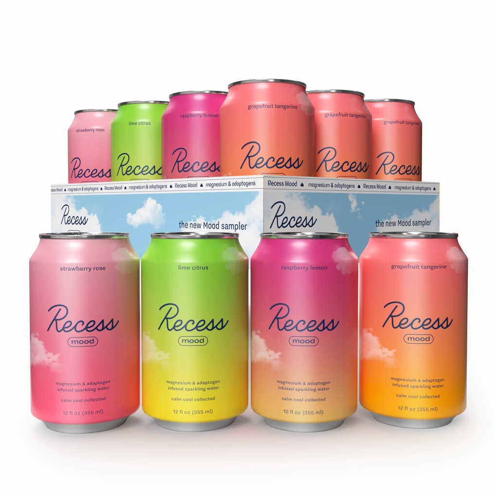 Recess Mood Magnesium " Adaptogen Drink, Relax Beverage, 12 Ounce (Variety Pack, 12 Pack)