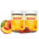 BeLive Orgánica Omega 3 Gummies - Omega 3 6 9 7 DHA &amp; EPA del aceite de frutas de hebilla de mar " , Vegan, para adultos de niños, cuerpo completo, soporte para cerebros y ojos, libre de azúcar – Peach  durable 2-Pack