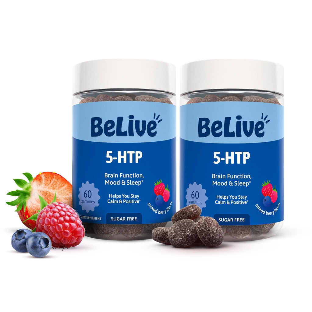 BeLive 5-HTP Gummies – 2 Pack - 120 Ct I 5HTP Calming Gummies for Heightened Focus, Relaxation & Rest for Adults ⋅ Vegan - Mixed Berries Flavor
