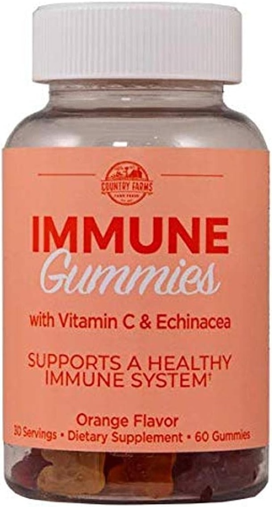 Country Farms Immune Gummies with Vitamin C &amp; Echinacea, Supports Healthy Immune System, Rich in Antioxidants, Delicious Orange Flavor, 60 Count, 30 Servings