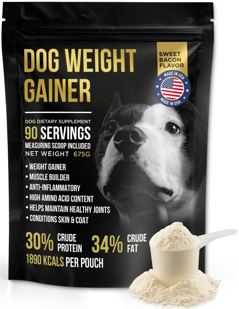 Gainer de peso para perros Aprox 90 Servings - Suplementos de ganancia de peso para perros - Canine and Dog Muscle Builder - Made in The USA