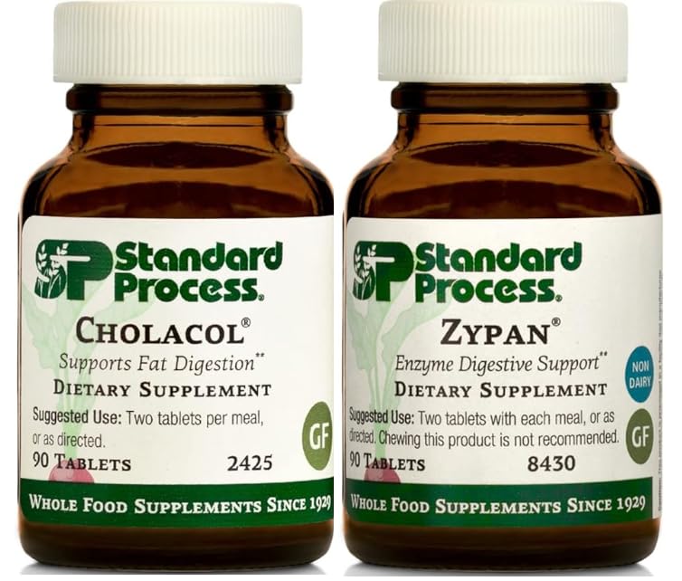 Standard Process Digestive Health Bundle - Cholacol & Zypan Dietary Supplement Set - Digestive Health & Gallbladder Function Support - Whole Food Supplements with Collinsonia Root & Hydrochloric Acid