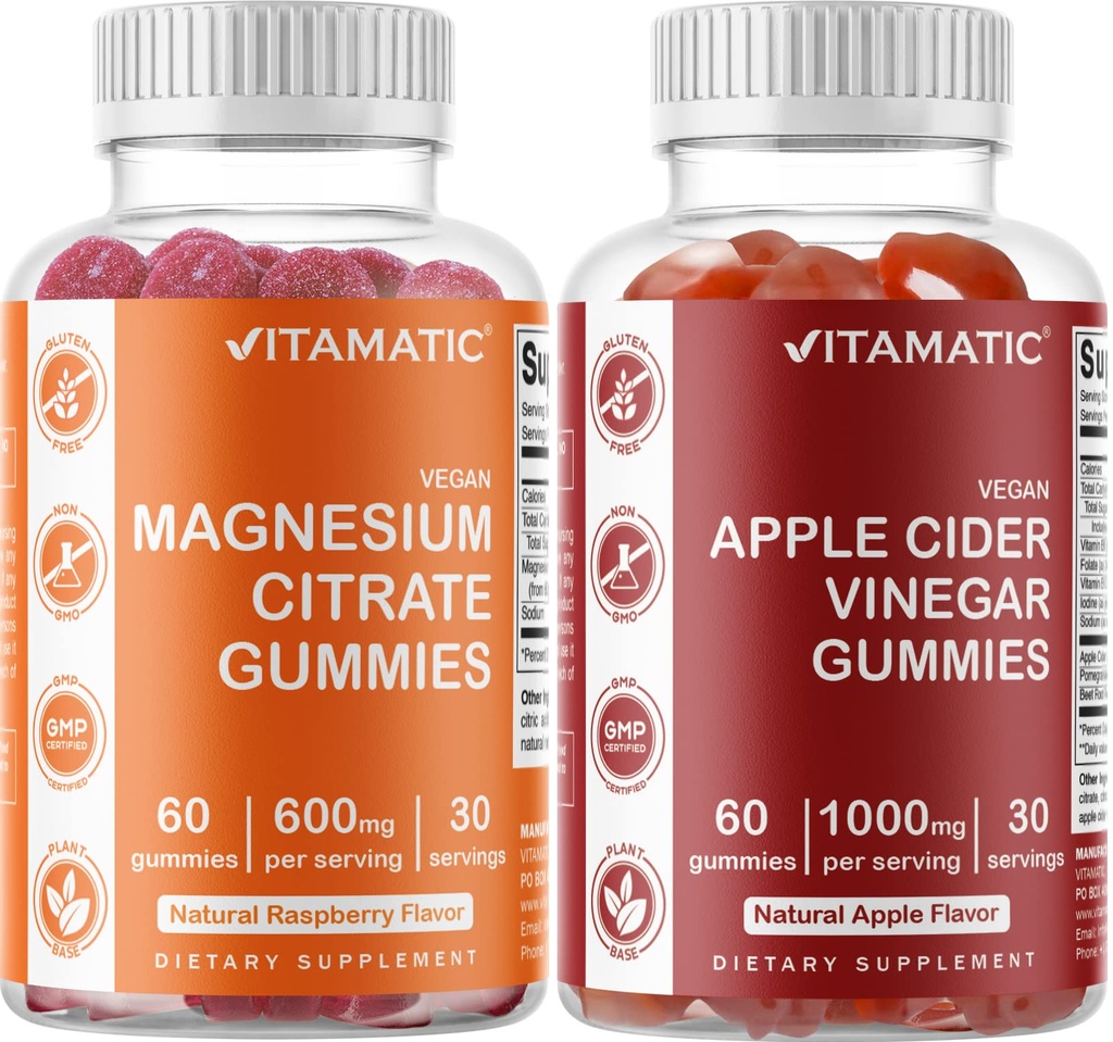 Vitamatic Magnesium &amp; Apple Cider Vinegar Gummies - 60 conteo vegano Cada