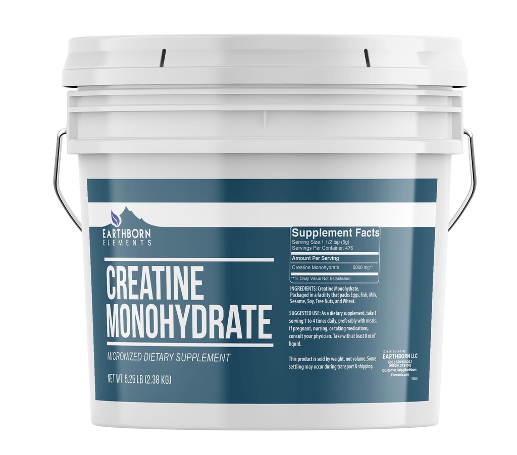 Elementos de la Tierra Cretina Monohidrato Polvo 1 Gallon Bucket, Micronized " Unflavored, Suplemento dietético, No Aditivos (84 Ounce)