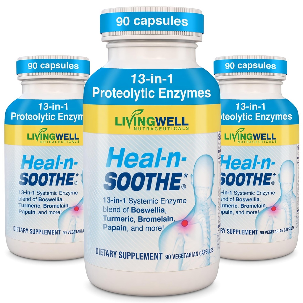 HEAL-N-SOOTHE Joint Support Supplements - Proteolytic Enzymes like Bromelain & Papain, with Boswellia, Turmeric " Ginger- Promotes Protein Digestive Function " Body Defense Wellness- 90 Count (3 Pack)