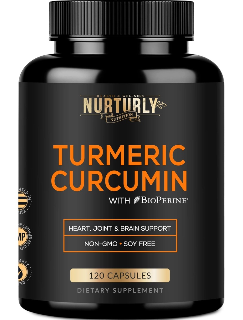 Curcumina Turmérica con BioPerine Black Pepper y 95% Curcuminoids - Alta Absorción Suplementos Turméricos 1300 mg para la salud cardíaca - No GMO, Gluten Gratis - 120 cápsulas